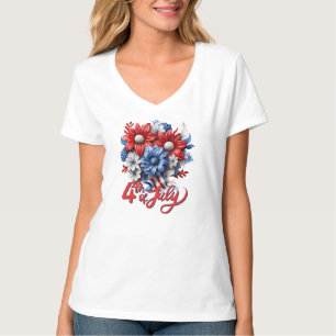 4th of July Flowers in Red White & Blue Patriotic T-Shirt