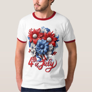 4th of July Flowers in Red White & Blue Patriotic T-Shirt