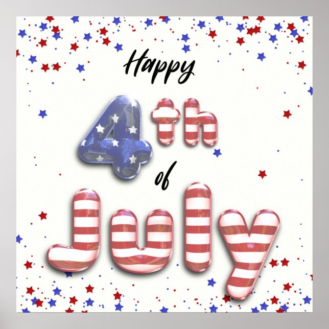 4th of July Foil Balloons Stars Stripes - Poster (Front)