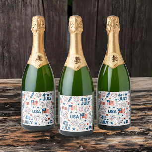 4th of July 🇺🇸 Food & Drink Tags with Firework Sparkling Wine Label