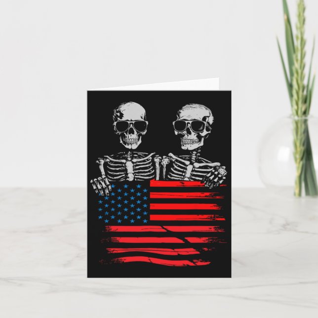 4th Of July For Women Men American Flag Skull Skel Card (Front)
