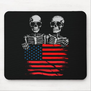4th Of July For Women Men American Flag Skull Skel Mouse Mat