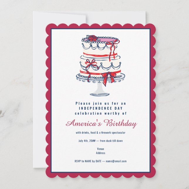 4th of July Fourth Independence Day Coquette Cake Invitation (Front)