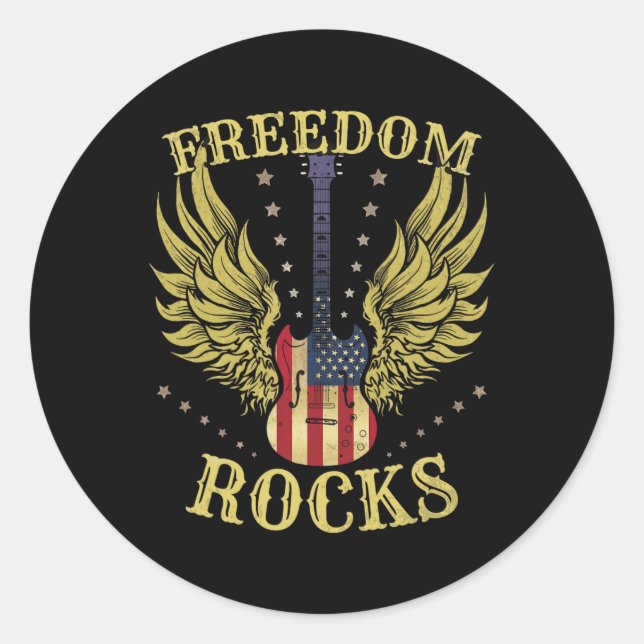 4th Of July Fourth Independence Day Guitar Freedom Classic Round Sticker (Front)