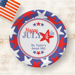 4th of July Fourth Stars Red White Blue Patriotic Paper Plate