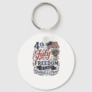 4th of July Freedom Gratitude Vintage Shirt Design Key Ring