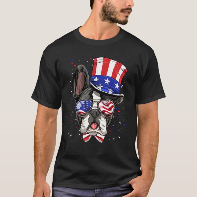 4th of July French Bulldog Patriotic American USA  T-Shirt (Front)