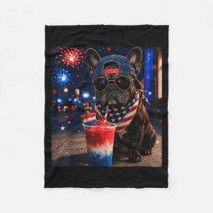 4th Of July French Bulldog Red White Blue Slushie Fleece Blanket