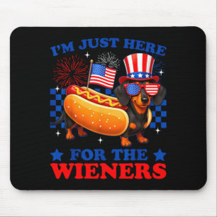 4th of july funny here for the wieners dachshund mouse mat