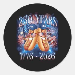 4th of July Funny Hotdog 250th Anniversary USA Classic Round Sticker