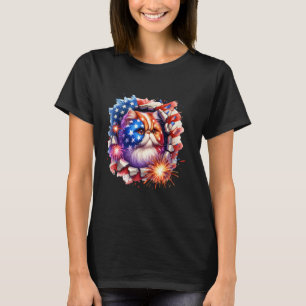 4th of July Funny Meowica Persian Cat Kitten Hole  T-Shirt