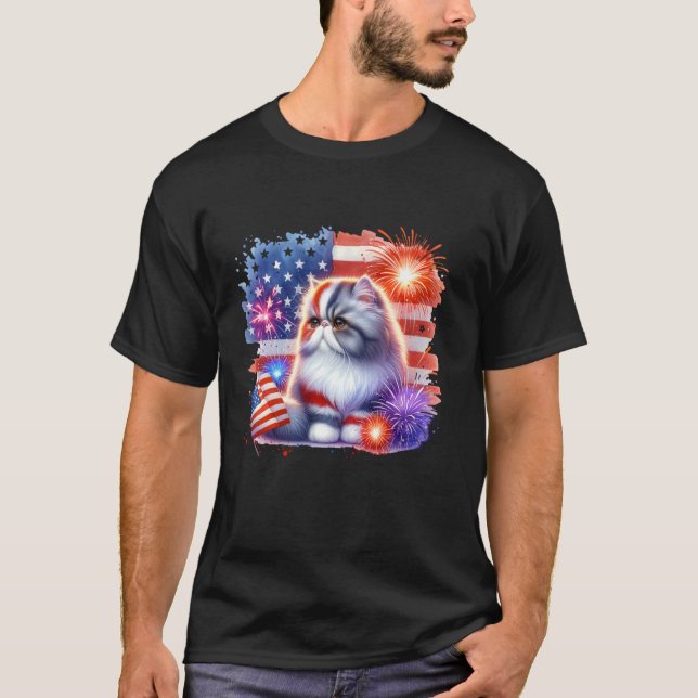 4th of July Funny Meowica Persian Cat Lover Owner  T-Shirt (Front)