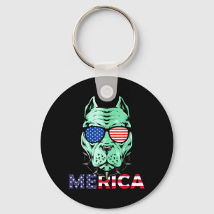 4th of July funny Pitbull Dog Independence day - Key Ring