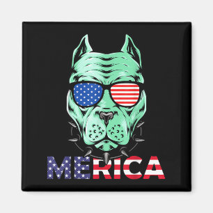 4th of July funny Pitbull Dog Independence day - Magnet
