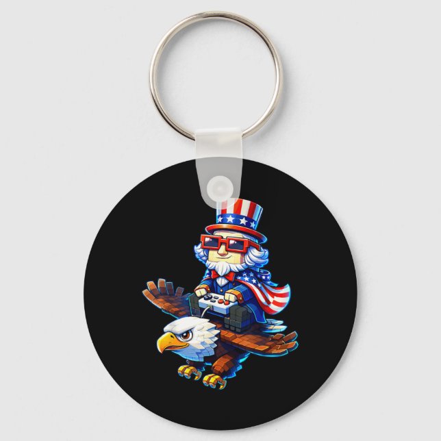 4th of July Gamer Patriotic Uncle Sam Retro Pixel Key Ring (Front)