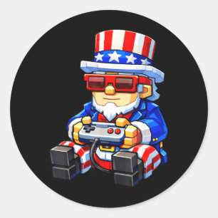 4th of July Gamer Uncle Sam Patriotic xel Video Classic Round Sticker