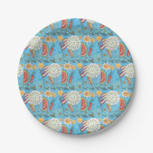 4TH OF JULY GANG, PARADE & FIREWORKS PAPER PLATE