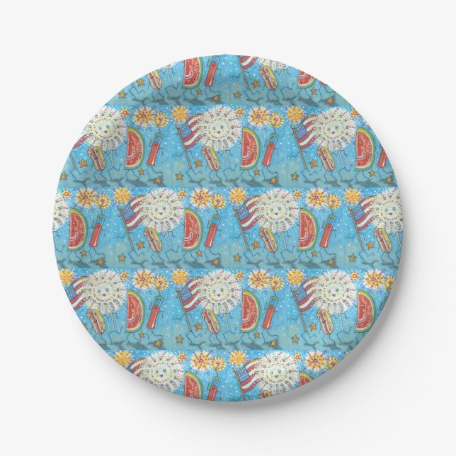 4TH OF JULY GANG, PARADE & FIREWORKS PAPER PLATE (Front)