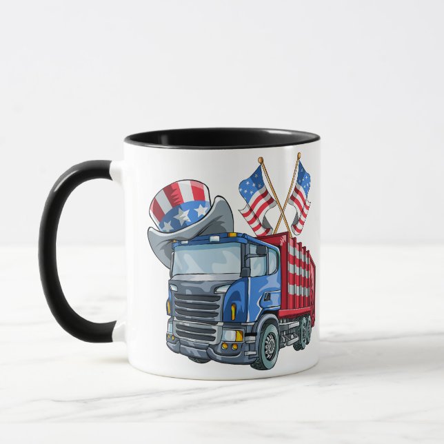 4th of July Garbage Truck Funny Shirt Men Women Mug (Left)