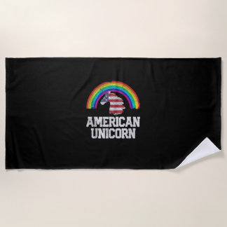 4th of July Gay Pride Unicorn American Flag USA Gi Beach Towel