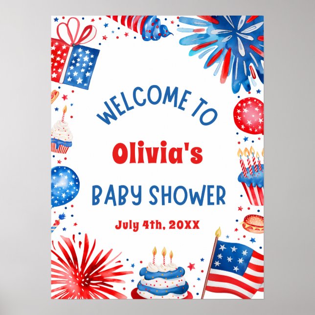 4th Of July Gender Neutral Baby Shower Welcome Poster (Front)