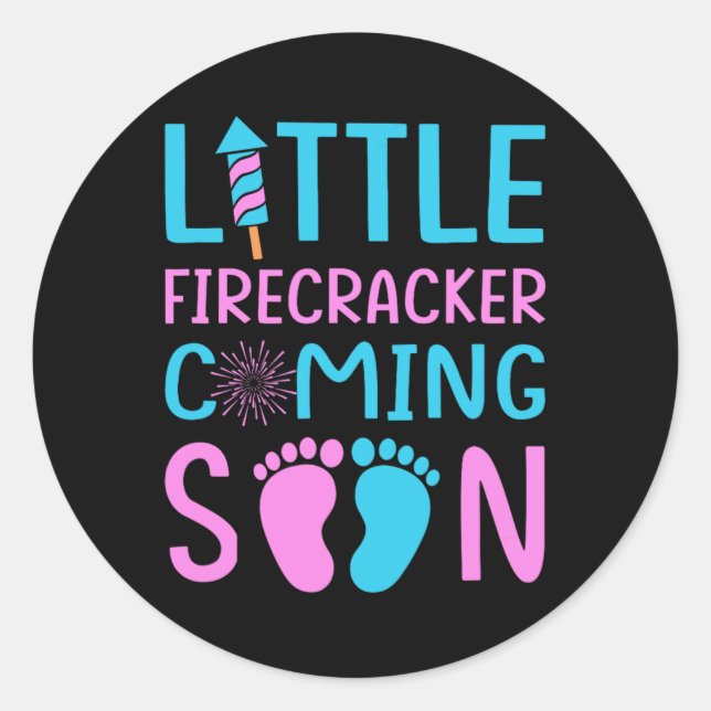 4th Of July Gender Reveal Little Firecracker Comin Classic Round Sticker (Front)