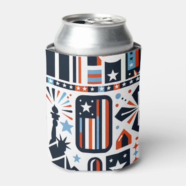 4th of July Generative Pattern Can Cooler (Can Front)