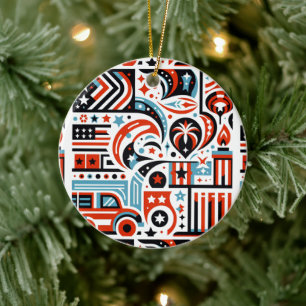 4th of July Generative Pattern Ceramic Tree Decoration