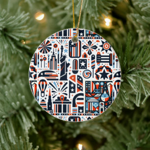 4th of July Generative Pattern Ceramic Tree Decoration