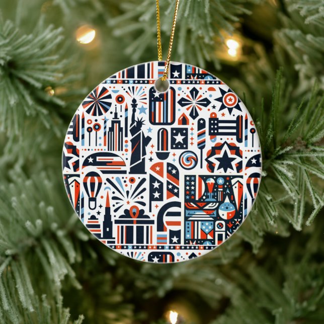 4th of July Generative Pattern Ceramic Tree Decoration (Tree)