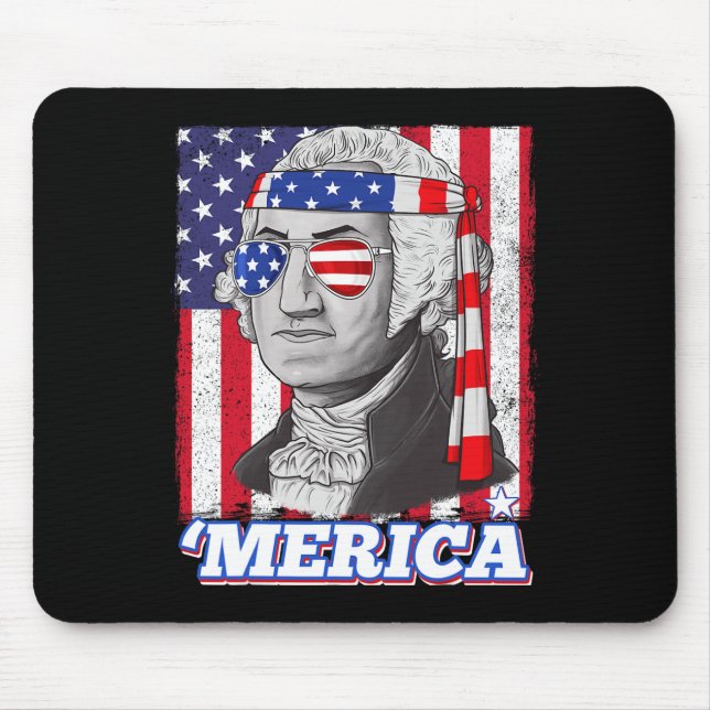 4th Of July George Washington Patriotic Merica Fla Mouse Mat (Front)