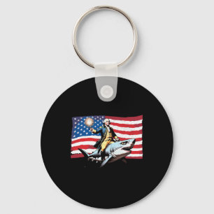 4th Of July George Washington Riding Shark America Key Ring