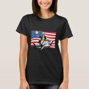 4th Of July George Washington Riding Shark America T-Shirt