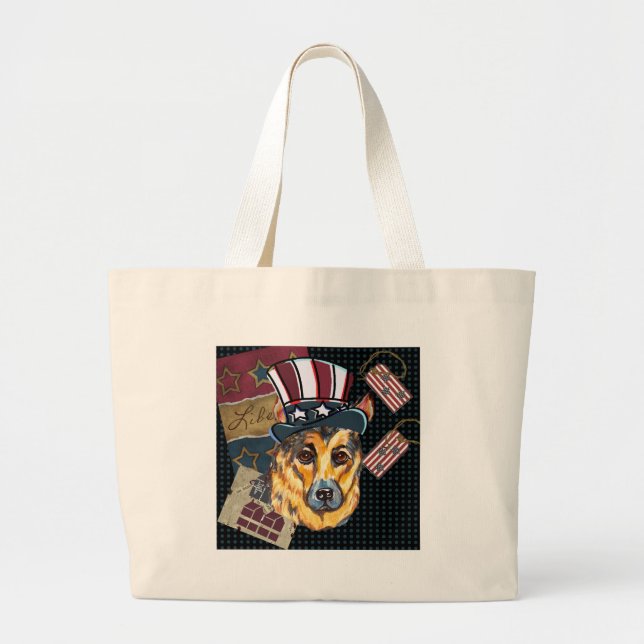 4th OF JULY GERMAN SHEPHERD Large Tote Bag (Front)
