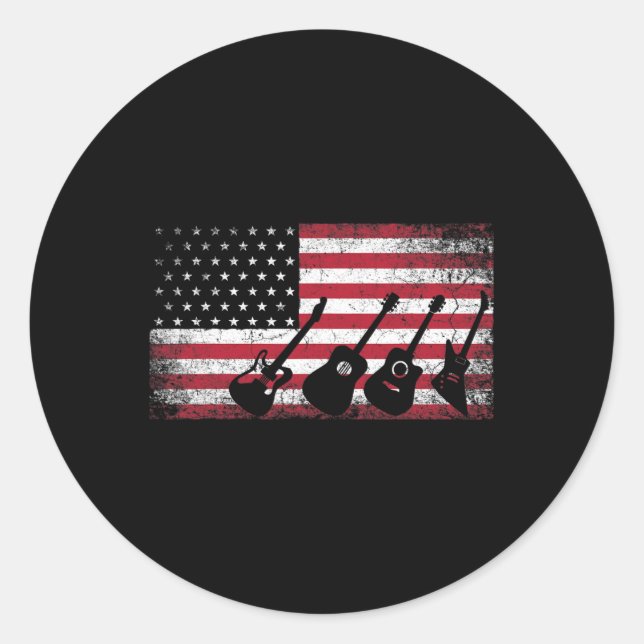 4th Of July Gift For Men Dad Guitar Musician Ameri Classic Round Sticker (Front)