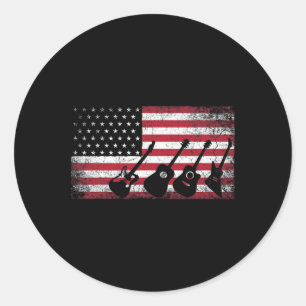 4th Of July Gift For Men Dad Guitar Musician Ameri Classic Round Sticker