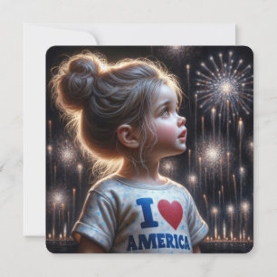4th Of July Girl Watching Fireworks Party  Invitation
