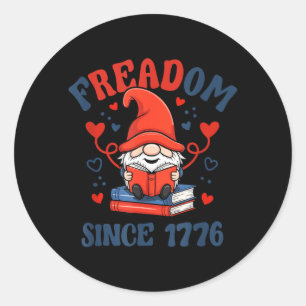 4th of July Gnome Firework Freadom Book Classic Round Sticker