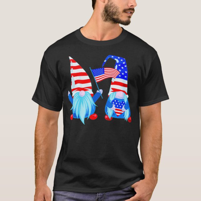 4th Of July Gnomes Funny American  Patriotic  T-Shirt (Front)