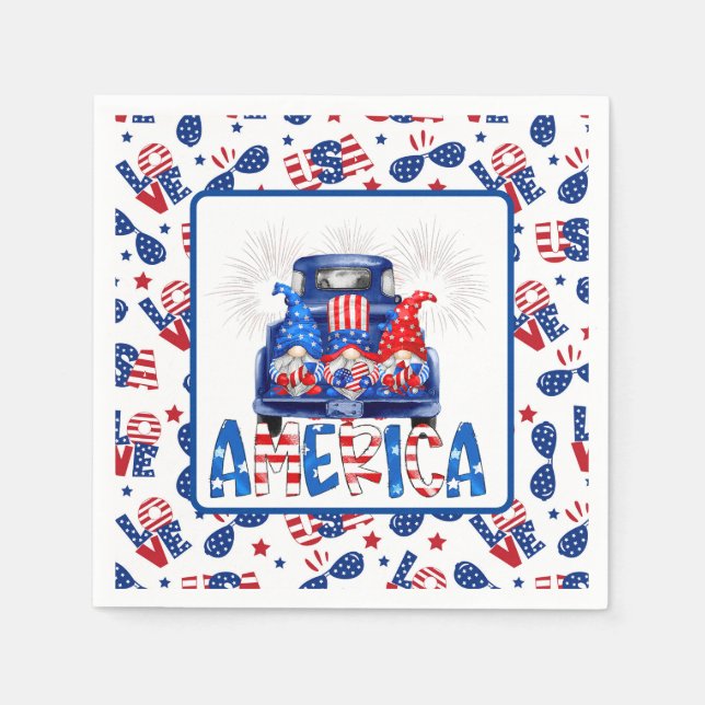 4th Of July Gnomes Napkin (Front)
