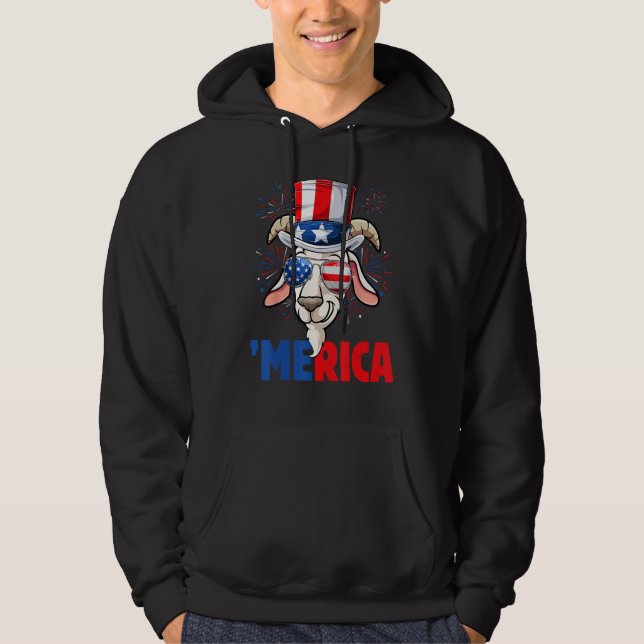 4th of July  Goat Men Women USA Flag Goat Hoodie (Front)