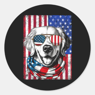 4th Of July Golden Retriever Dog American Flag Usa Classic Round Sticker