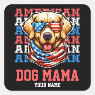 4th of July Golden Retriever Dog Mama Personalised Square Sticker