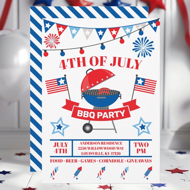 4th Of July Grill Navy Blue Barbeque BBQ Party Invitation (Creator Uploaded)