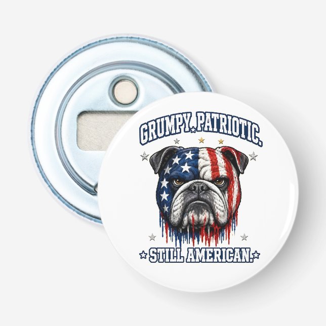 4th Of July Grumpy Patriotic Bulldog Bottle Opener (Front)