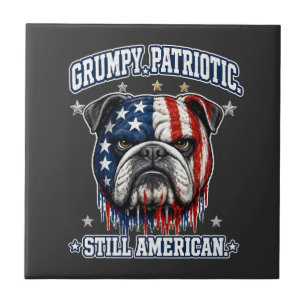 4th Of July Grumpy Patriotic Bulldog Tiles