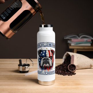4th Of July Grumpy Patriotic Bulldog Water Bottle