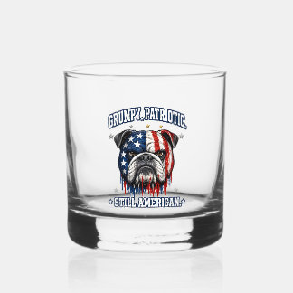 4th Of July Grumpy Patriotic Bulldog Whiskey Glass