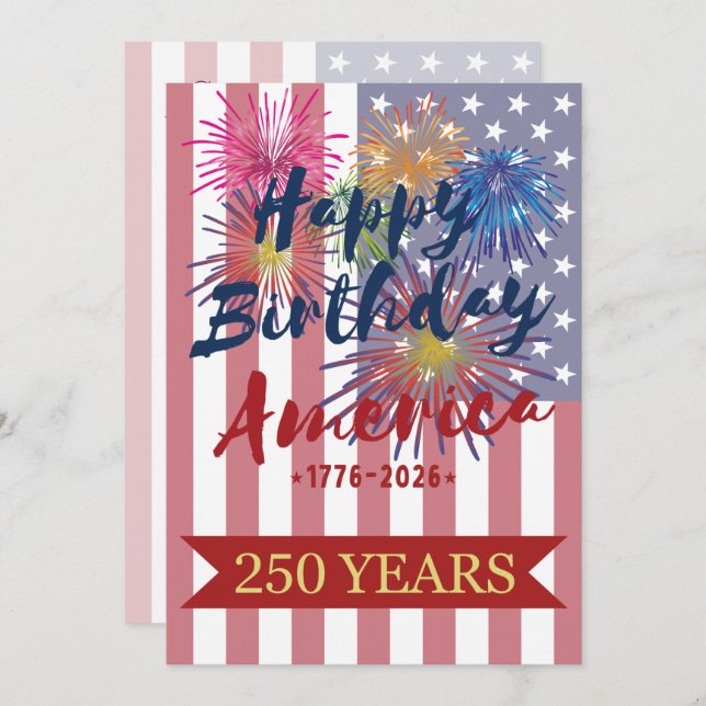 4th of July Happy Birthday America USA 250th Invitation (Front/Back)