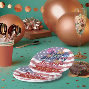 4th of July Happy Birthday America USA 250th Paper Plate